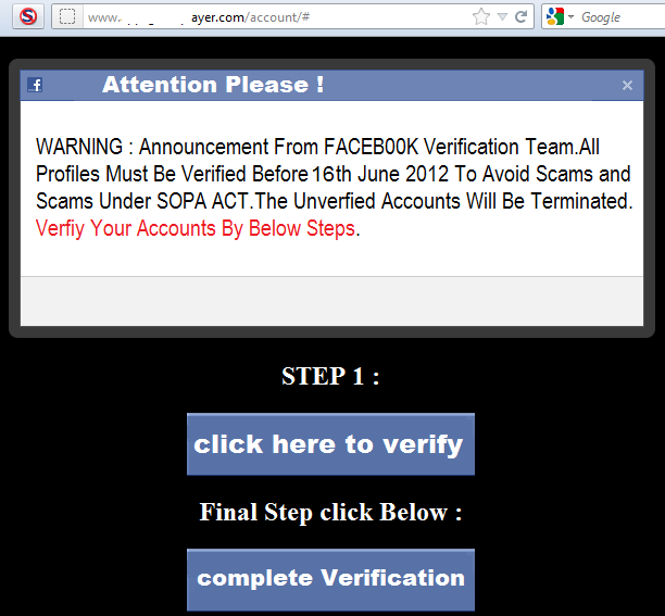 facebook verification scam