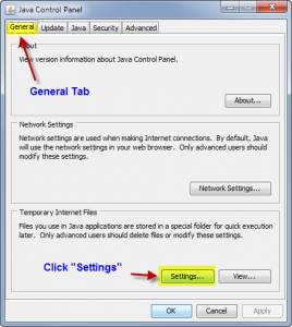 Java Control Panel - General Tab within the settings